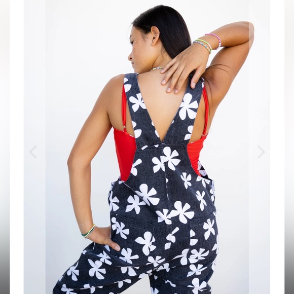 Of One Sea Denim Overalls in Black Plumeria - Picture 5 of 12